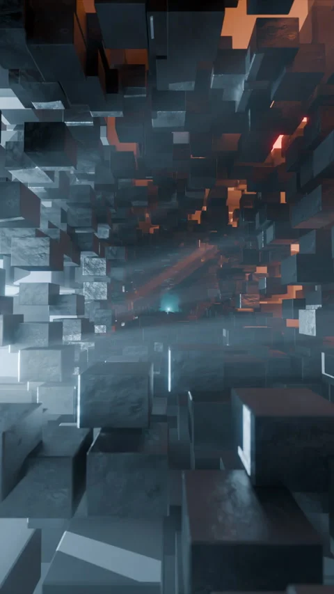 Vertical camera Seamless Flythrough Epic Sci-Fi Tunnel Made Of Blocks Stock Footage 261158321