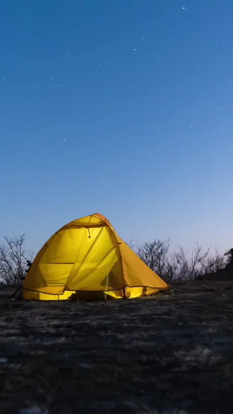 Vertical Camping Tent Starry Night Sky Timelapse with Twinkling Stars Stock Footage 327599899