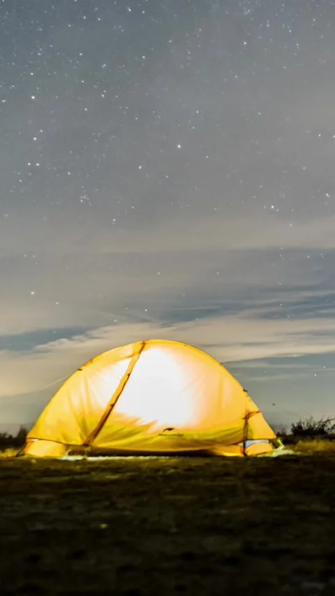 Vertical Camping Tent Starry Night Sky Timelapse with Twinkling Stars Stock Footage 327599932