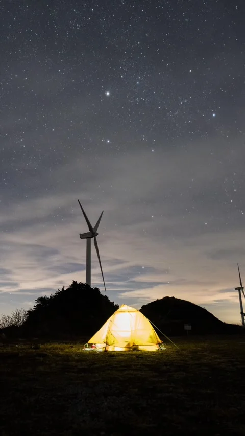 Vertical Camping Tent Starry Night Sky Timelapse with Twinkling Stars Stock Footage 327599934