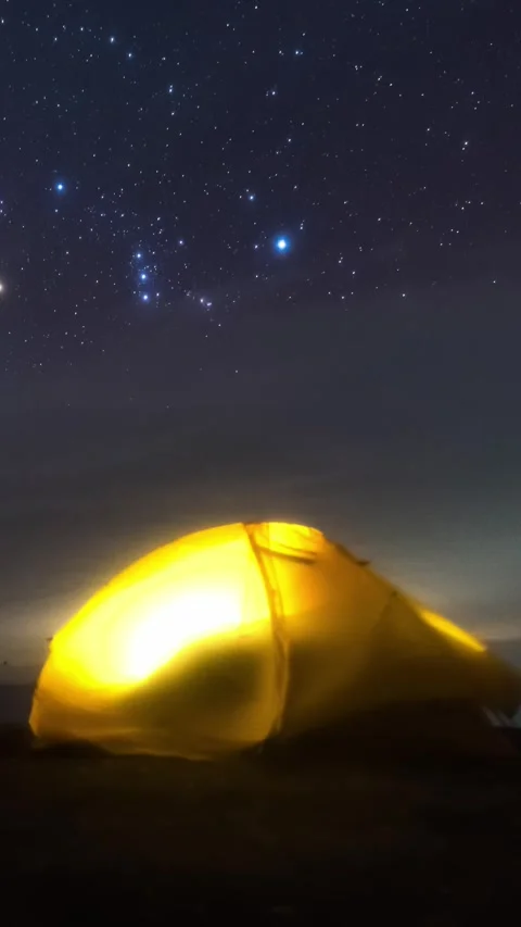 Vertical Camping Tent Starry Night Sky Timelapse with Twinkling Stars Stock Footage 327601280