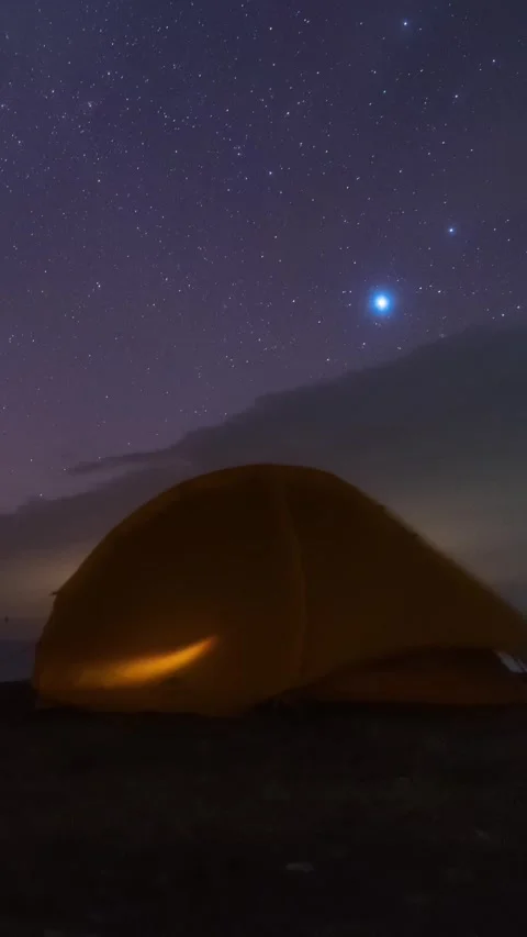 Vertical Camping Tent Starry Night Sky Timelapse with Twinkling Stars Stock Footage 327601367