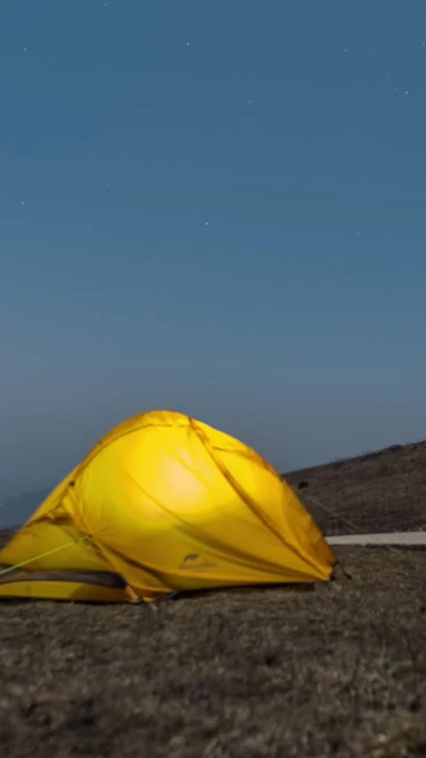 Vertical Camping Tent Starry Night Sky Timelapse with Milky Way Stock Footage 327669167