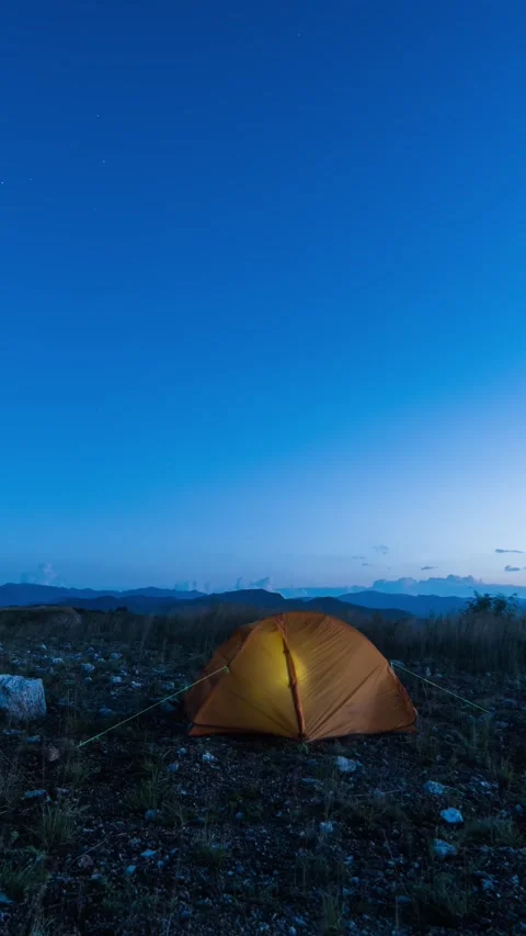 Vertical Camping Tent Starry Night Sky Milky Way Motion Timelapse Stock Footage 327670767