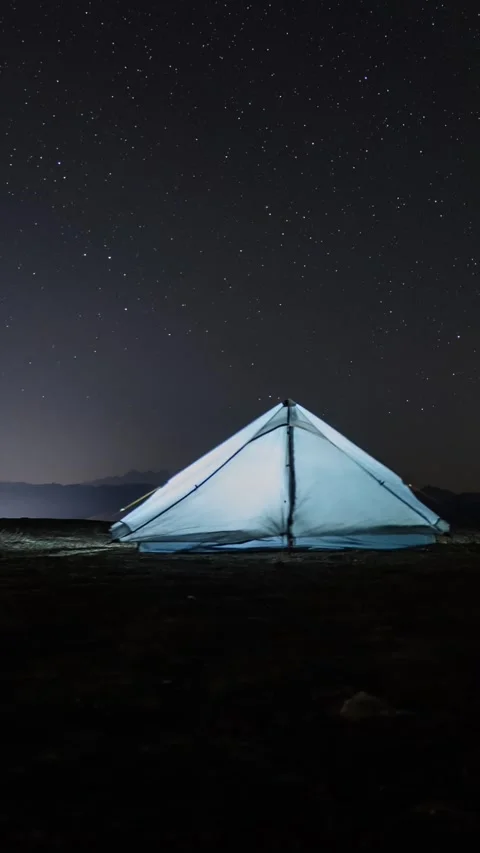 Vertical Camping Tent Starry Night Sky Milky Way Motion Timelapse Stock Footage 327671721