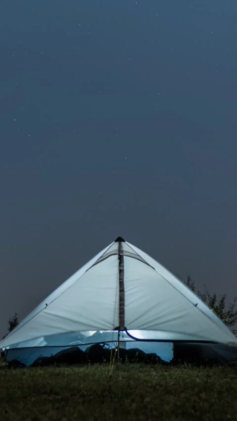 Vertical Camping Tent Stars Galaxy Night Sky Motion Timelapse Stock Footage 327675231