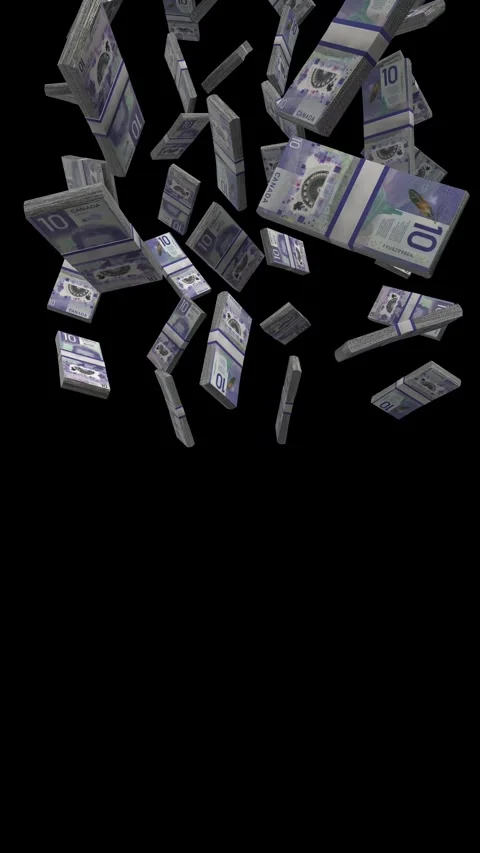 Vertical Canadian Dollar Falling Animation on Black Screen Видео 299764341