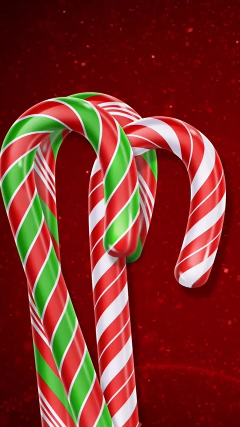 Vertical Candy Cane Dance with Snow on Red 4K Loop Stock Footage 271214176