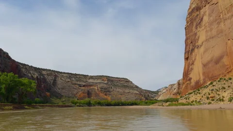 Vertical Canyon Wall Bordering the Yampa River Stock Footage 339744364