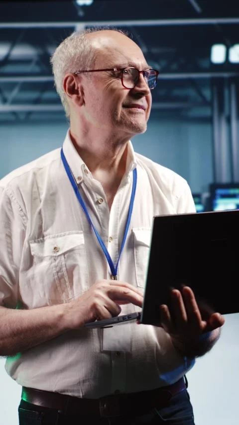 Vertical Capable serviceman optimizes data center 스톡 동영상 247622418
