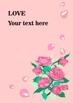 Vertical card with a composition of roses and petals Illustrazione stock