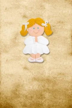 Vertical card first communion, funny blond gir Stock Illustration