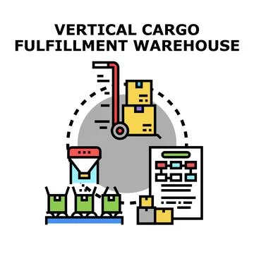 Vertical cargo fulfillment warehouse concept for logistics operations Stock Illustration