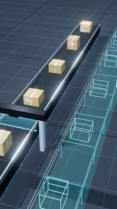 Vertical Cartons Passing A Scan Arch As Their Wireframe Twins Run Ahead From Stock Footage 344640252