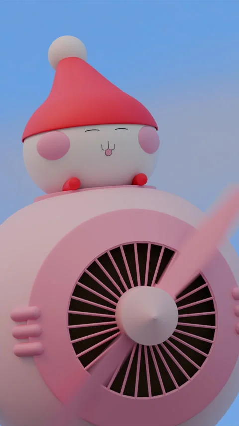 Vertical Cartoon Plane With Character In Red Santa Hat Seamless Clouds Close Up Stock Footage 258752336