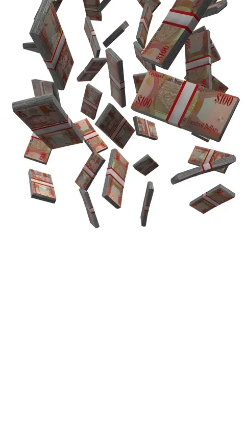 Vertical Cayman Islands 100 Dollars Falling Animation on White Screen Video stock 303309539