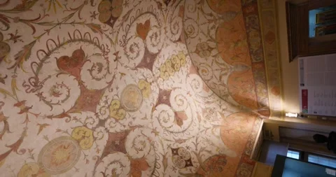 Vertical - Ceiling With Vintage Mosaic Pattern. Medieval Palace Interior Stock Footage 255147184