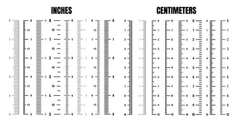 Vertical centimeter and inch scale for measuring length or height. Various Stock Illustration