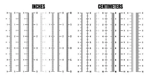 Vertical centimeter and inch scale for measuring length or height. Various Stock Illustration