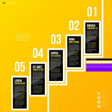 Vertical chart template with five elements on bright yellow background. EPS10 Stock Illustration