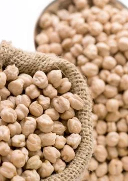 Vertical chickpeas with hessian Stock Photos