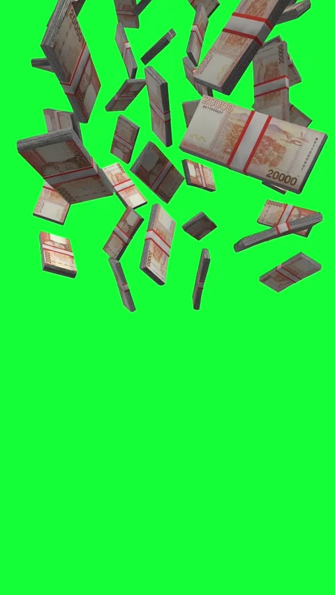 Vertical Chilean Peso Falling Animation Stacks Of Money on Green Screen Stock Footage 301992301
