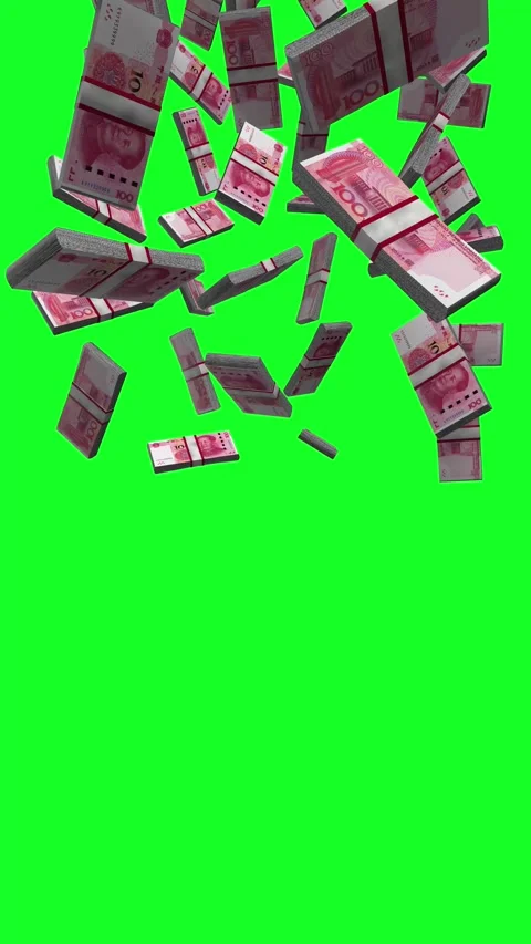 Vertical China Yuan Banknotes Falling Animation Stacks Of Money on Green Scr Video stock 284271518