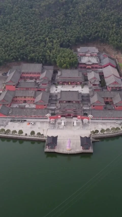 Vertical Chinese Architecture Aerial View Drone Heritage Motion Stock Footage 327678331