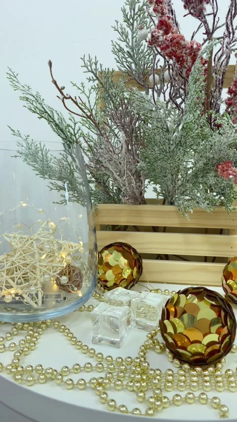 Vertical Christmas composition with golden balls Stock Footage 167057321