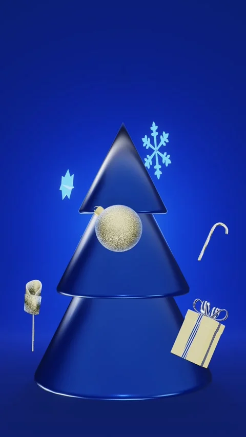 Vertical Christmas New Year tree animation snowflake star ribbon gift box gold Stock Footage 321414620