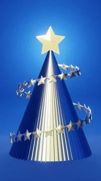 Vertical Christmas New Year tree star spiral abstract minimal metallic gold blue Stock Illustration