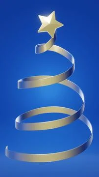 Vertical Christmas New Year tree star ribbon spiral gold blue minimal abstract Stock Illustration