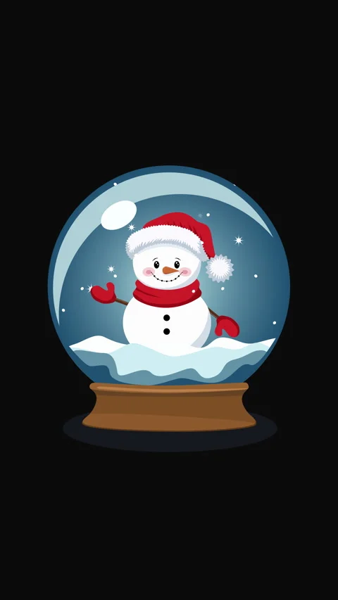 Vertical Christmas Snow Globe with Cute Snowman Flat Illustration Stock Footage 338408154