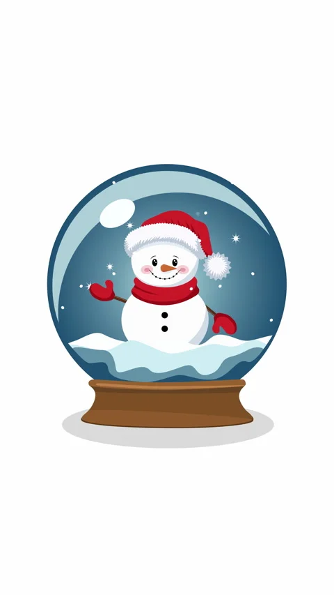 Vertical Christmas Snow Globe with Cute Snowman Flat Illustration 스톡 동영상 338408155