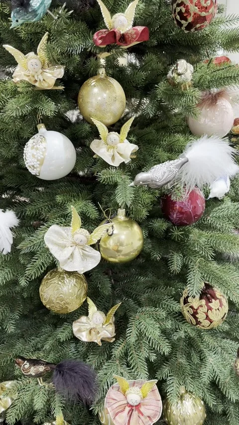 Vertical, Christmas tree and New Year's decorations close-up. Beautiful New Year Stock Footage 291932598