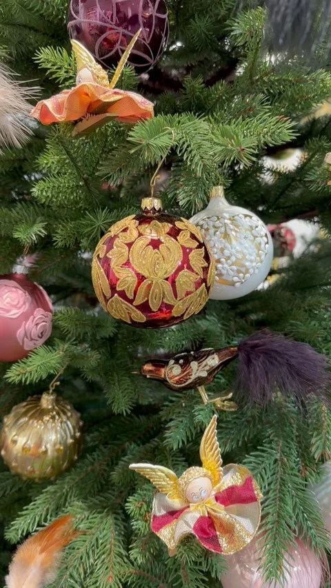 Vertical, Christmas tree and New Year's decorations close-up. Beautiful New Year Stock Footage 291937016