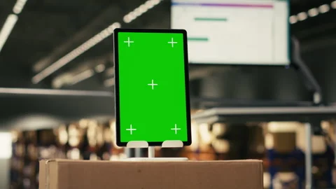 Vertical chroma key screen in industrial warehouse facility used for storage Stock Footage 330139740