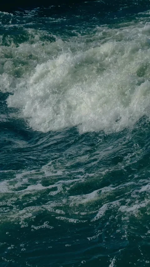 Vertical Cinematic 4K Ocean Wake Turbulent Waves and Foam Slow Motion B-Roll  Stock Footage 324619520