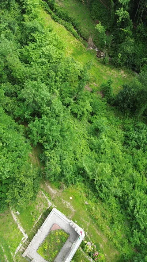 Vertical Cinematic aerial view about Chapel of the Blessed Virgin of Sorrow.. Stock Footage 279342015