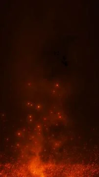 Vertical cinematic fire particles background with red smoke, glowing sparks.. 库存插图