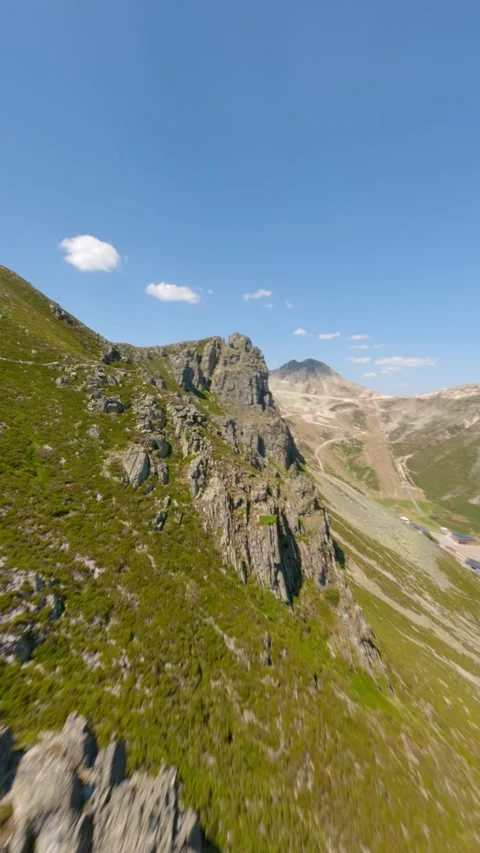 Vertical Cinematic FPV Drone Soaring Rugged Asturias Cantabrica Slopes Stock Footage 341433407