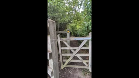 Vertical Cinematic Shot Passing Through Traditional English Wooden Gate Video stock 315915779