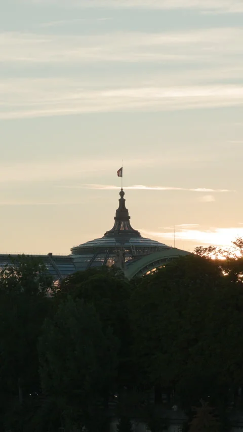 Vertical Cinematic View of the Eiffel Tower and Pont Alexandre III Over the Sein Stock Footage 338254839