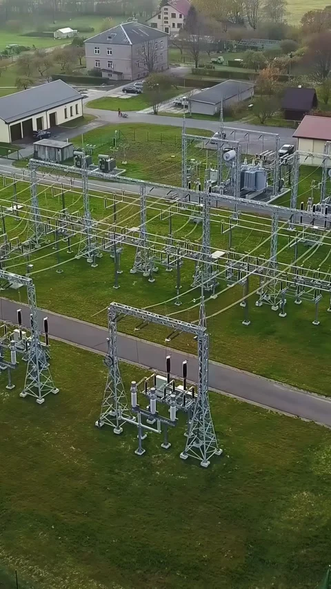 Vertical Circle Flight Above Electrical Substations Power System Stock Footage 312204390