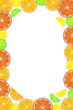 Vertical citrus fruit frame with slices of orange, lemon, lime and grapefru.. Stock Illustration