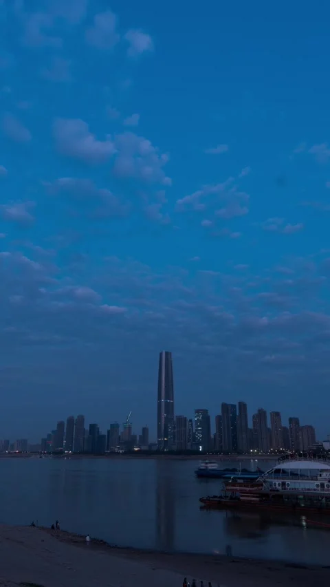 Vertical City Landmark Skyscraper Sunset Timelapse Urban Skyline Stock Footage 327669260