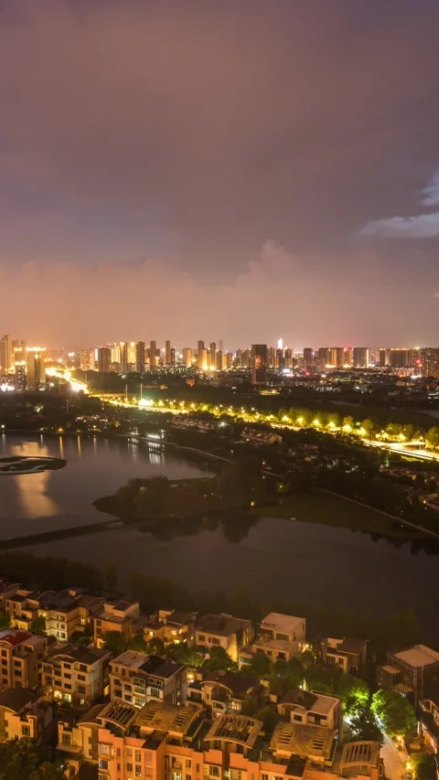 Vertical City Lightning Strike Night Storm Urban Motion Timelapse Stock Footage 327674584