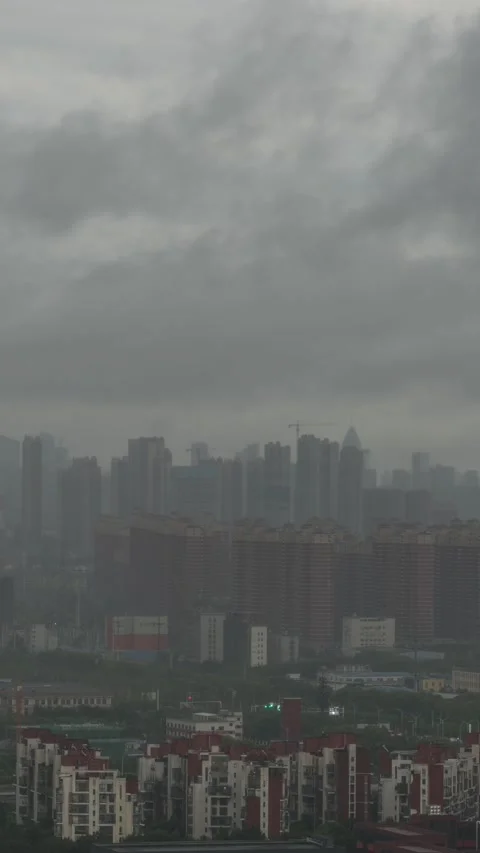 Vertical City Rain Storm Clouds Urban Landscape Motion Timelapse Stock Footage 327674717