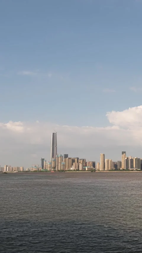 Vertical City Skyscraper Clouds Flow Urban Landscape Motion Timelapse Stock Footage 327674721