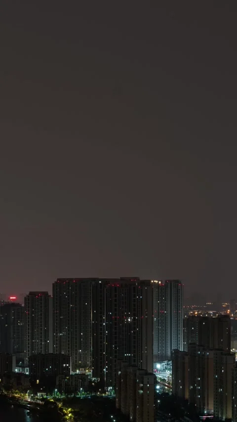 Vertical City Thunderstorm Lightning Strike Motion Timelapse Video Stock Footage 327670415